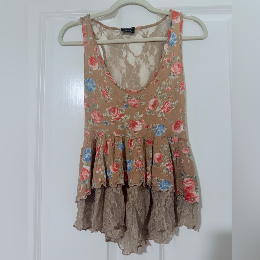 Rue21 Floral Lace Tank Top - Brown and Pink